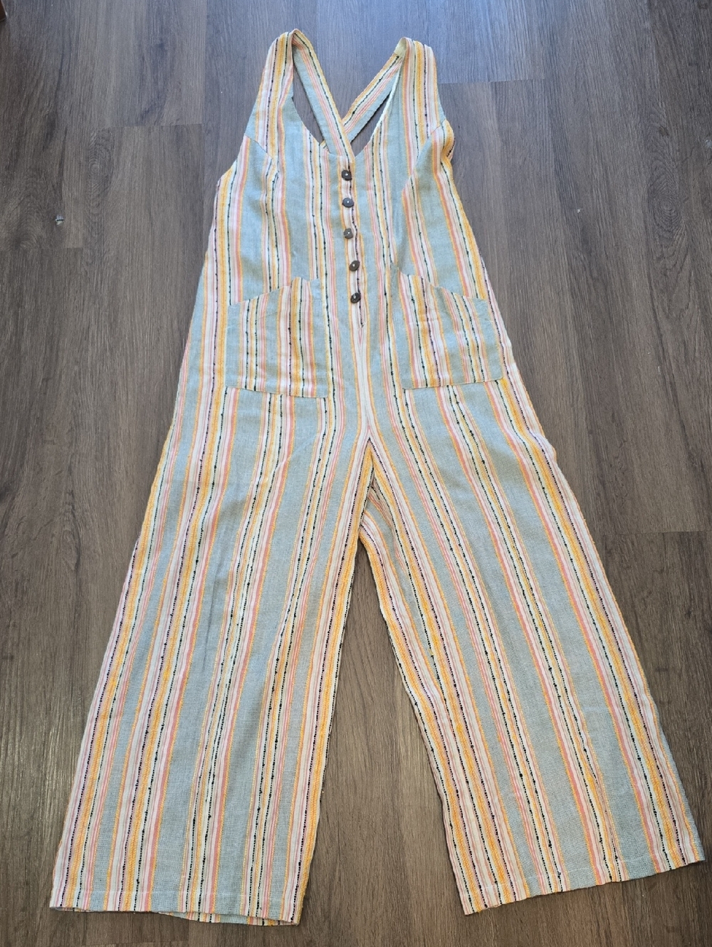 Others Follow Striped Jumpsuit in Pastel Yellow & Blue